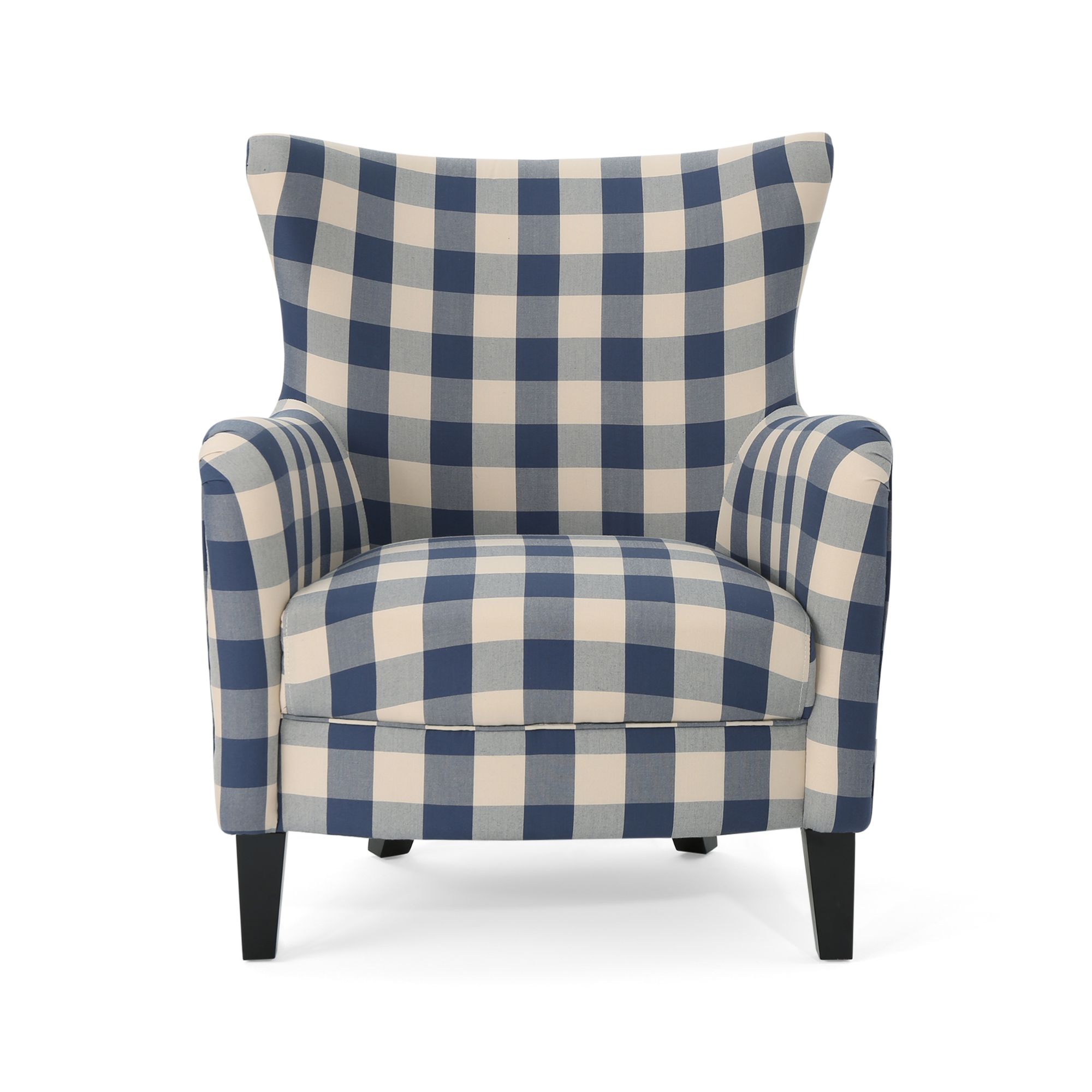 blue checked armchair