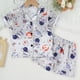 thumbnail image 2 of Odeerbi 1-8 Años Niños Niñas Pijama de Verano de Satén Con Solapa de Muesca Camisas de Manga Corta Pantalones Conjunto de Pijama Con Estampado Floral Suave, 2 of 9