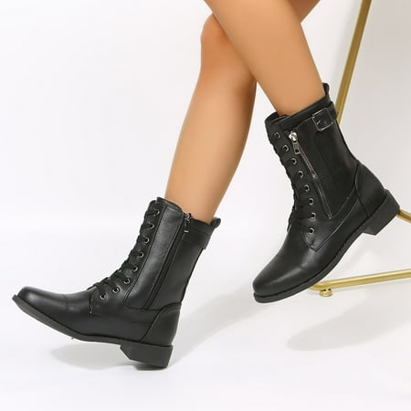

Fulorrnie Boots for Women Low Heels Womens Winter Boots Autumn Black Flats Shoes Women Girl Classic Boots For Rollback