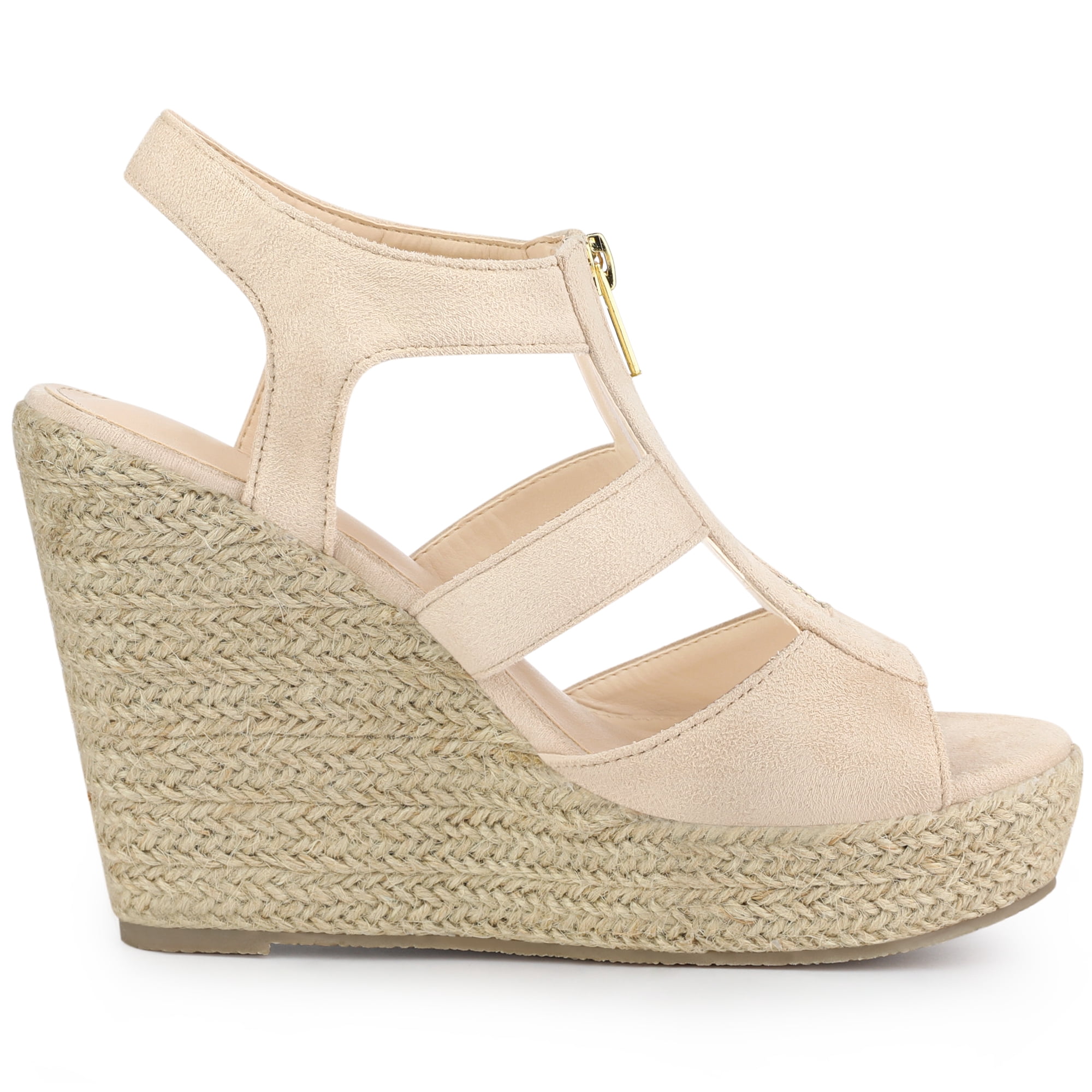 DARING DIVA Women's Wedges Zipper Sandals Platform Wedges Heels Sandals Beige 10