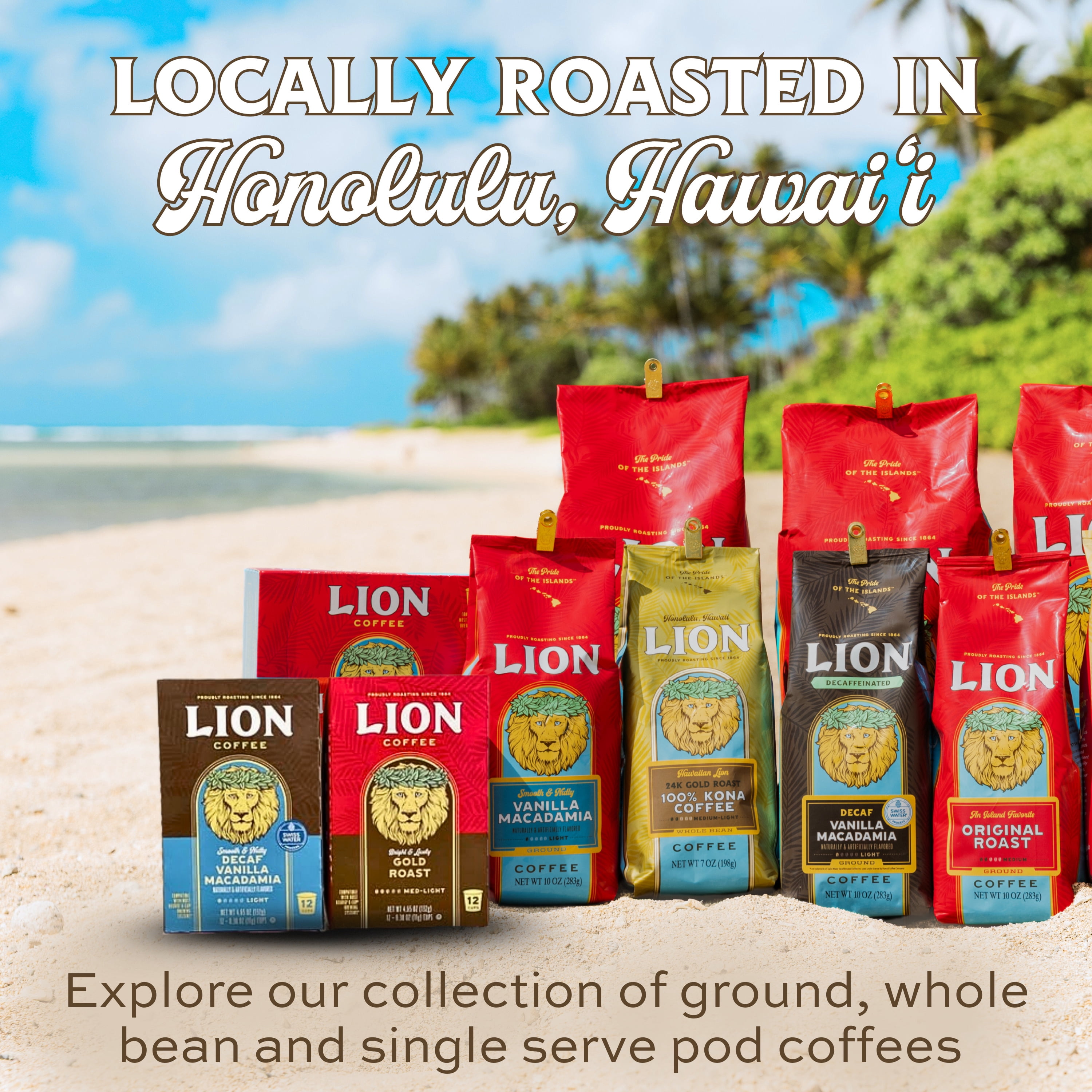 Lion Coffee Gold Roast Ground Coffee, 100% Arabica, Medium-Light Roast, 24 oz