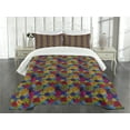 thumbnail image 3 of Ambesonne Abstract Quilted Bedspread Set 3 Pcs, Circle Grunge Colorful, Queen Size, Multicolor, 3 of 5