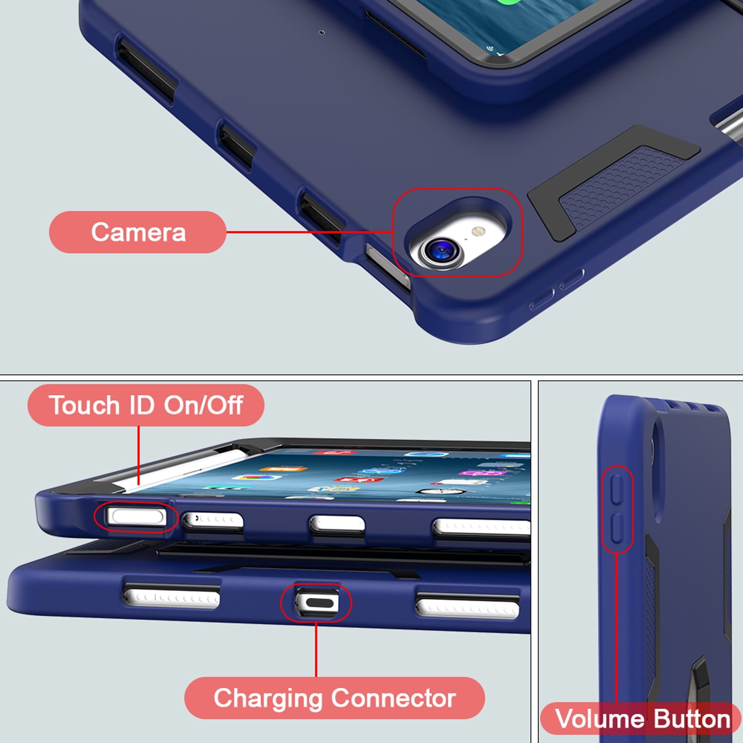Decase Rugged Case Compatible with Apple iPad Air 11-inch M3 (2025) / M2 (2024),Shockproof Protective Cover with Built-in Stand & Pencil Holder,Heavy Duty Hard Cover,Navyblue