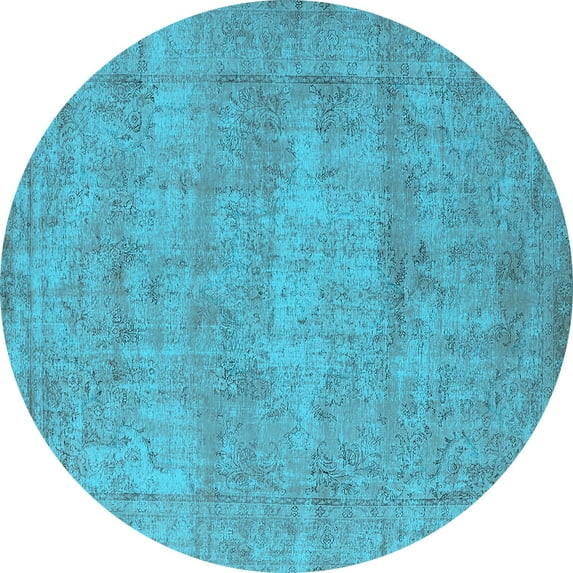 Ahgly Company Indoor Round Oriental Light Blue Industrial Area Rugs, 7' Round