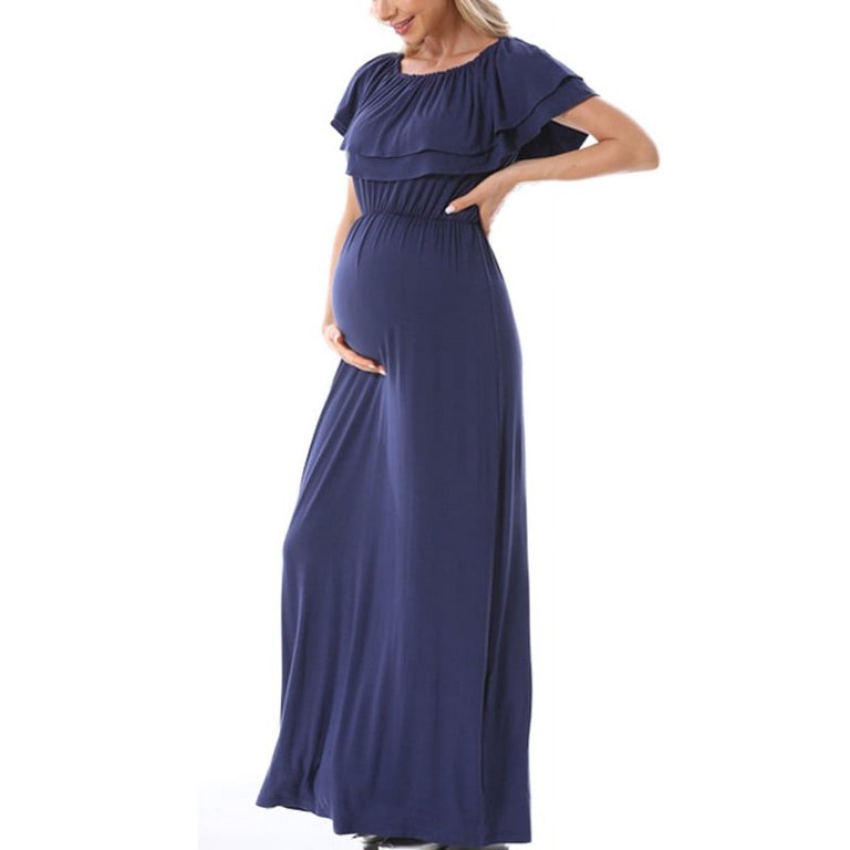 Diufon Women's Maternity Nursing Dress Soft Off Shoulder Double Layers Breastfeeding  Gown Dress for Wedding Party - Walmart.com
