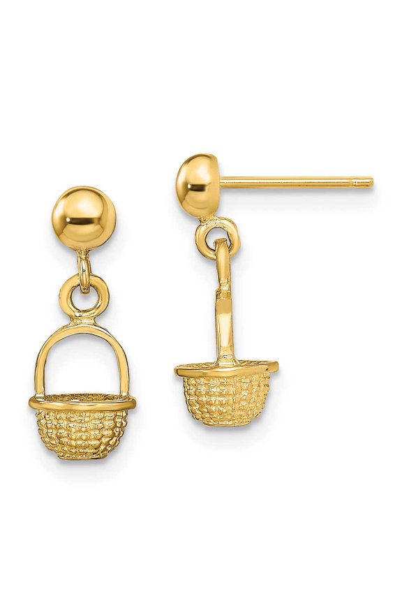 14K 3-D Mini Basket Dangle Post Earrings TE796