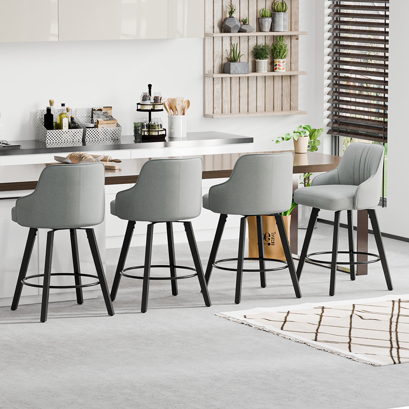 Ktaxon Swivel Bar Stools, 35" Counter Height Adjustable Fabric Bar Stools for Kitchen Island, Modern Gray, 1 PCS