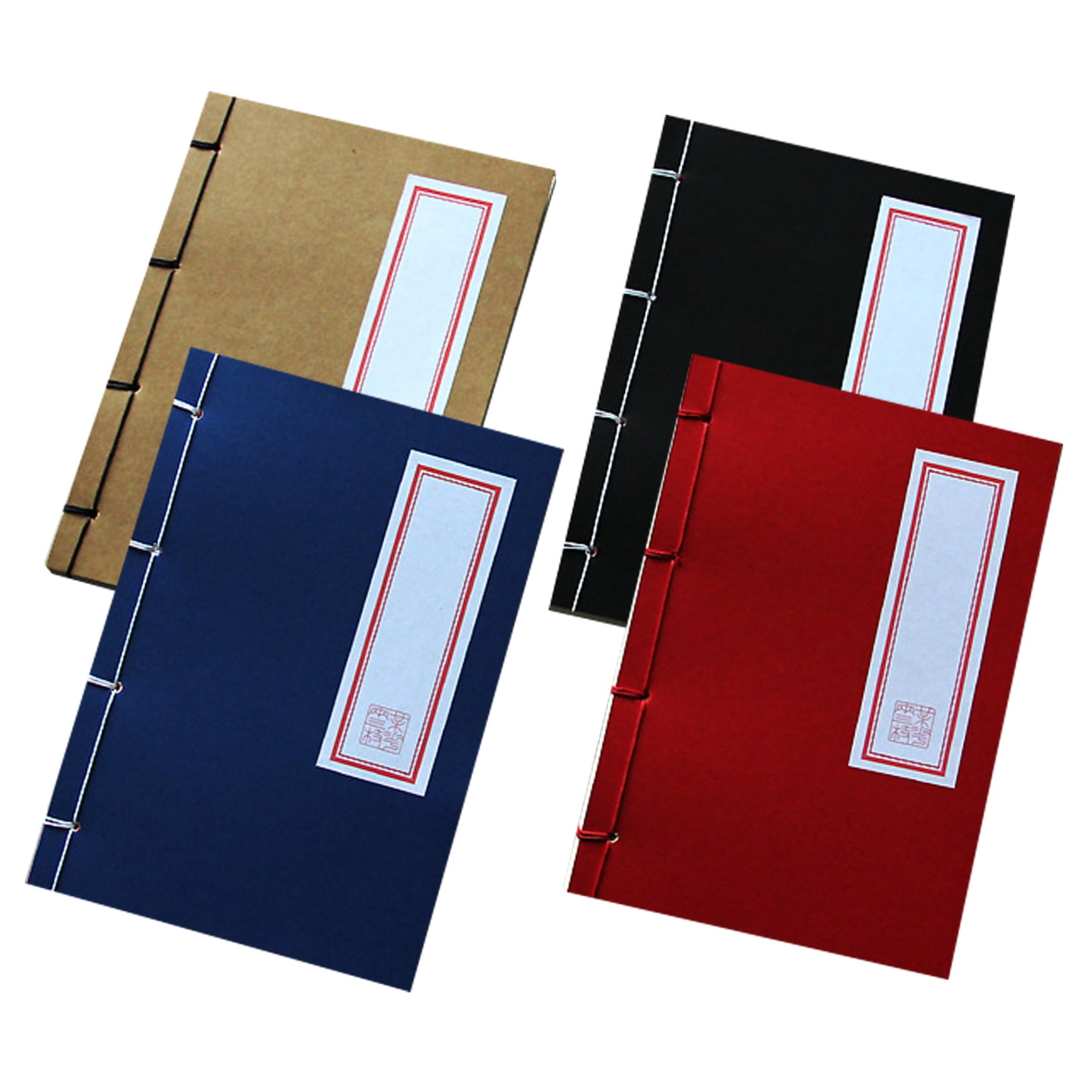 OUNONA 4Pcs Retro Hardcover Blank Notebook Set Vintage Stitching Design for Office School and Creative Use