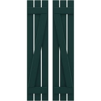 Ekena Millwork 11 1/2"W x 74"H Americraft Three Board (2 Batten) Exterior Real Wood Spaced Board-n-Batten Shutters w/ Z-Bar (Per Pair), Thermal Green