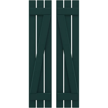 Ekena Millwork 11 1/2"W x 74"H Americraft Three Board (2 Batten) Exterior Real Wood Spaced Board-n-Batten Shutters w/ Z-Bar (Per Pair), Thermal Green