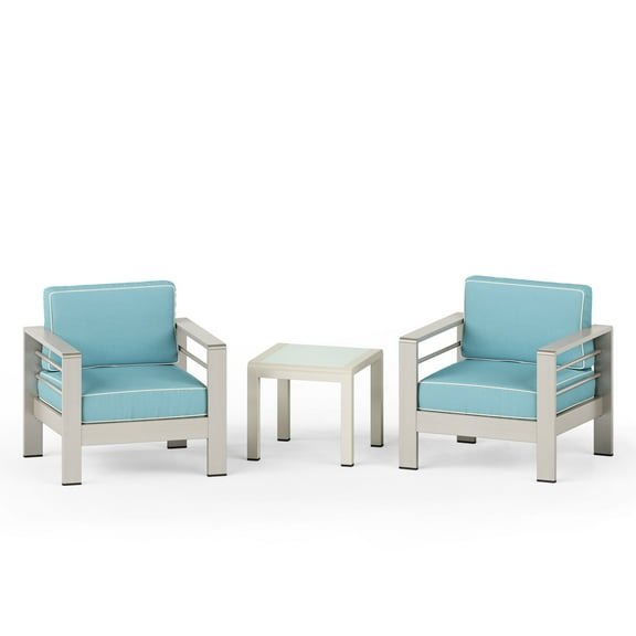 Shirley Outdoor 2 Seater Club Chair and Table Set, Gray and Dark Gray