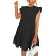 thumbnail image 1 of Qmyliery Women Fashion Ruffle Sleeve Solid Color Dress Stylish Dress for Shopping Daily Wear, 1 of 3