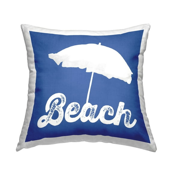 Stupell Industries Blue Beach Umbrella Phrase Square Decorative Printed Throw Pillow, 18 x 18