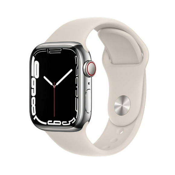 Restored Apple Watch Series 7 (GPS + Cellular, 41mm) Silver Stainless Steel Case + Starlight Sport Band 32GB - Very Good (Refurbished)