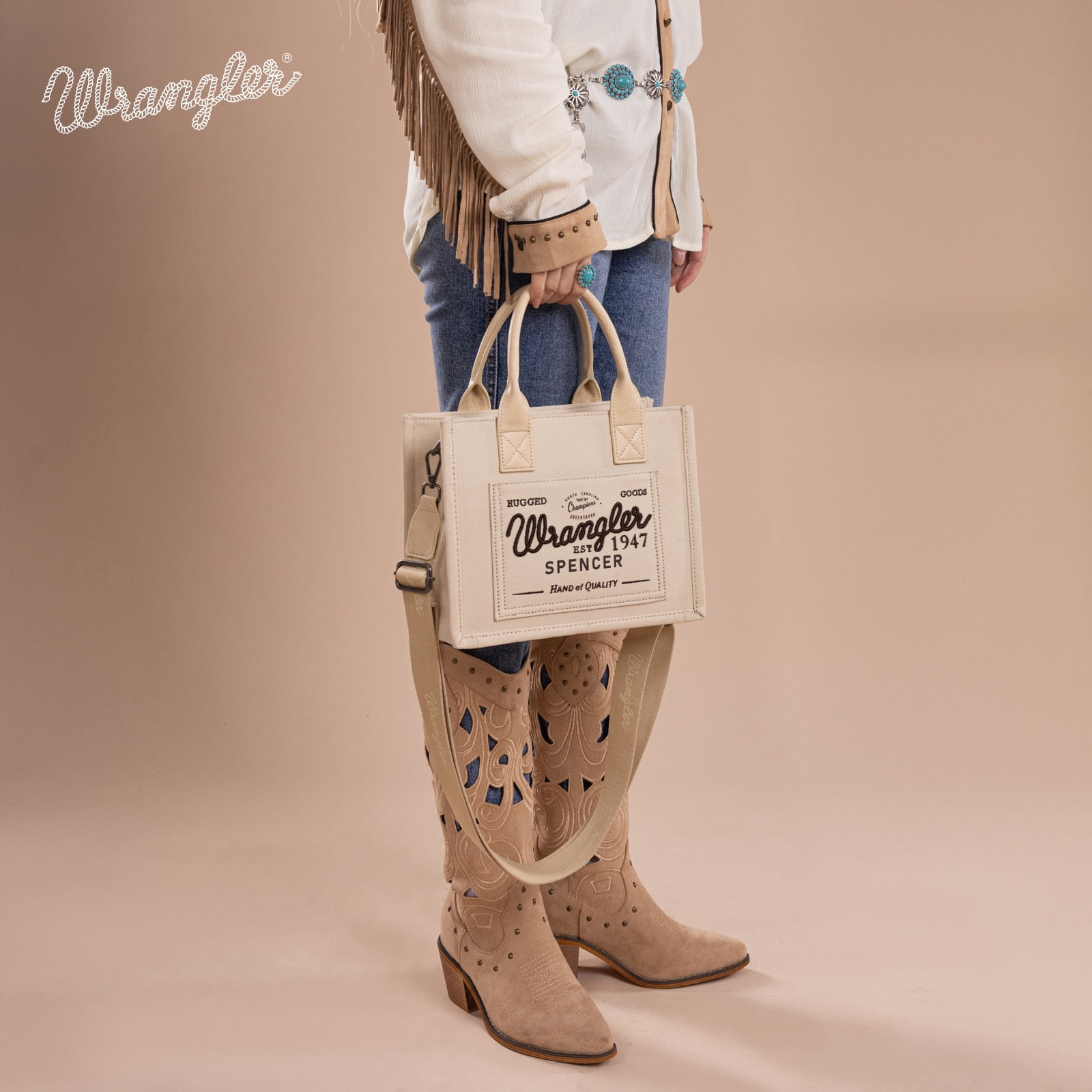 Wrangler Tote Bag for Women Retro Canvas Top Handle Purses and Handbags, Beuge-Coffee