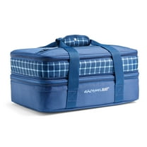 Rachael Ray Expandable Extra Large Insulated Casserole Carrier for Hot or Cold Food, Navy Gingham