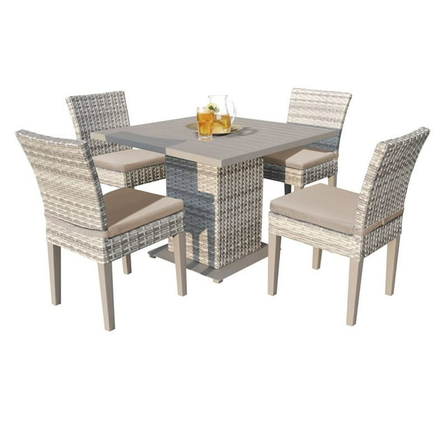 Fairmont 40" Square Patio Dining Table with 4 Armless Chairs in Wheat