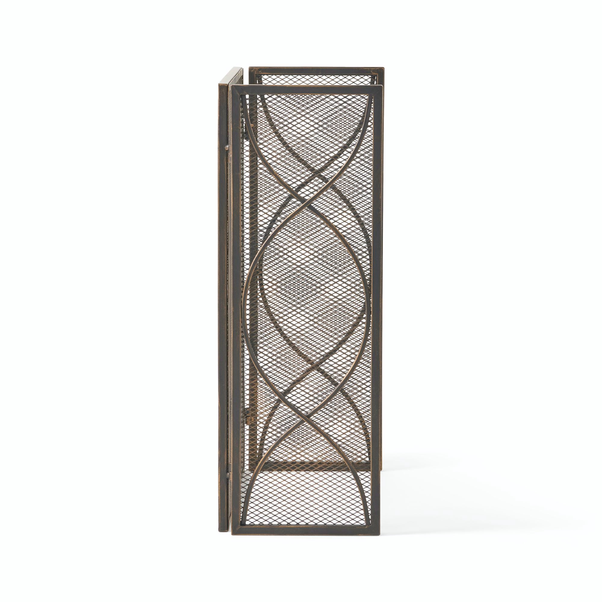 41" Black Contemporary Curved Geometric Accent Three Panel Fireplace Screen