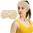 thumbnail image 2 of Audhol Cute Fuzzy Headband Womens Winter Headbands Fuzzy Fleece Lined Ear Warmer Cable Knit Thick Warm Crochet Headband Gifts Women'S Headbands Beige One Size, 2 of 4
