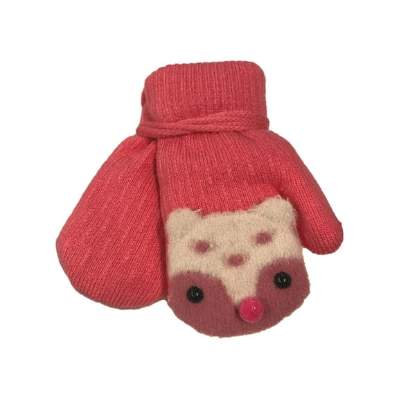 Toddler Girls Hot Pink Sherpa Lined Teddy Bear Mittens with String Attachment