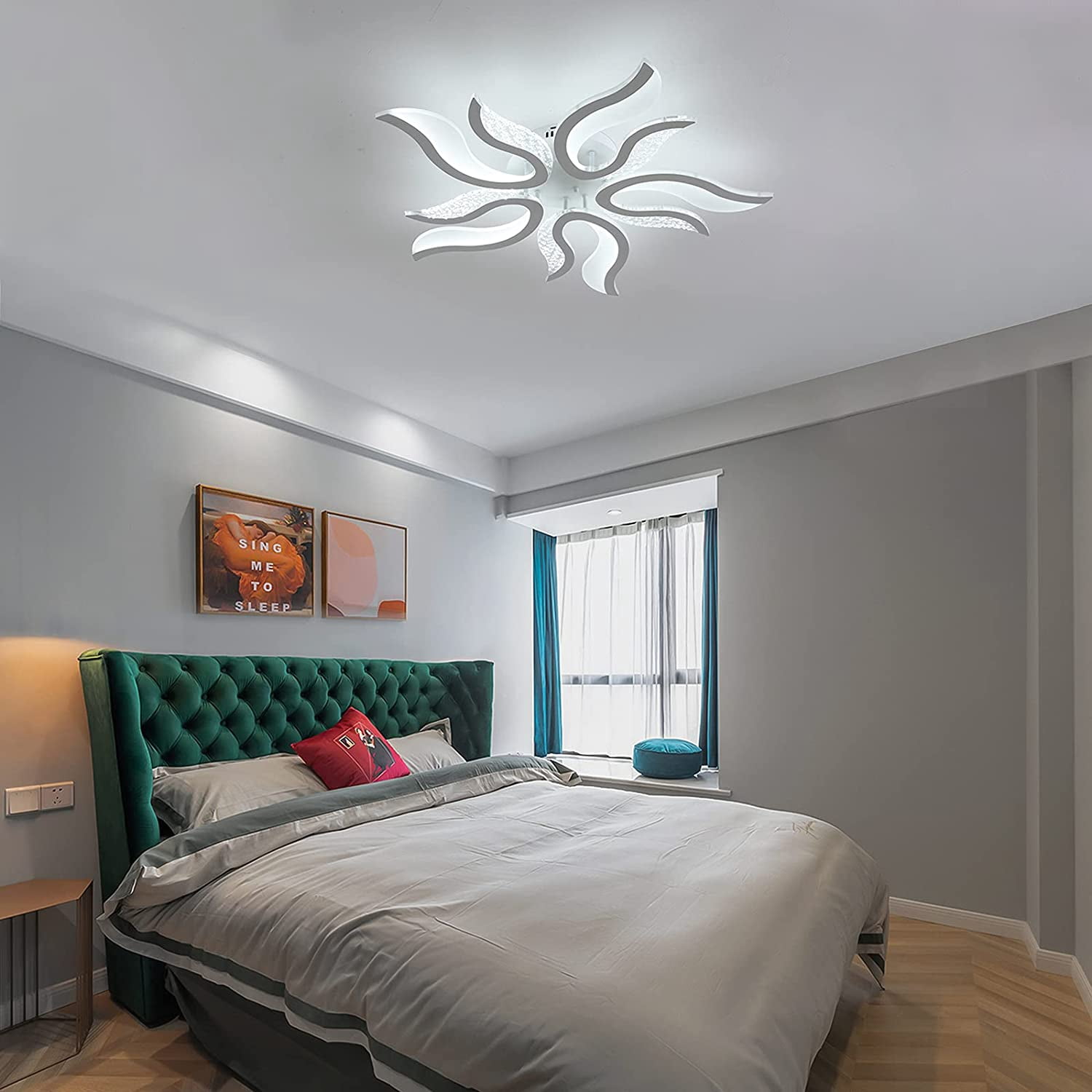Garwarm LED Ceiling Light Dimmable 50W Modern Ceiling Lamps with Remote,Flame Shape LED Chandelier Light Fixture for Living Dining Room Bedroom Kitchen,3 Color/3000-6500K
