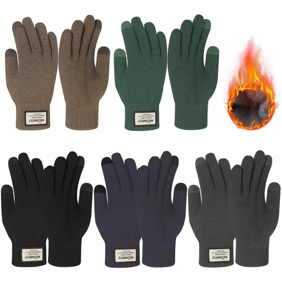 AOWOO 5 Pairs Winter Wool Gloves for Men Women, Fleece lined Knit Gloves with Touchscreen Fingers, Elastic Thermal Knit Lining Warm Gloves for Cold Weather