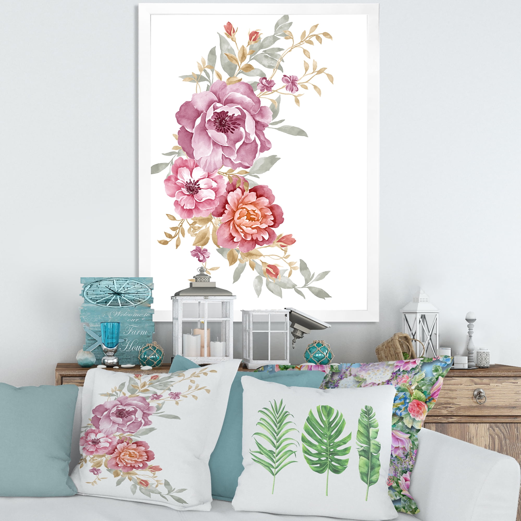 Designart 'Bouquet of Purple and Pink Flowers III' Farmhouse Framed Art Print