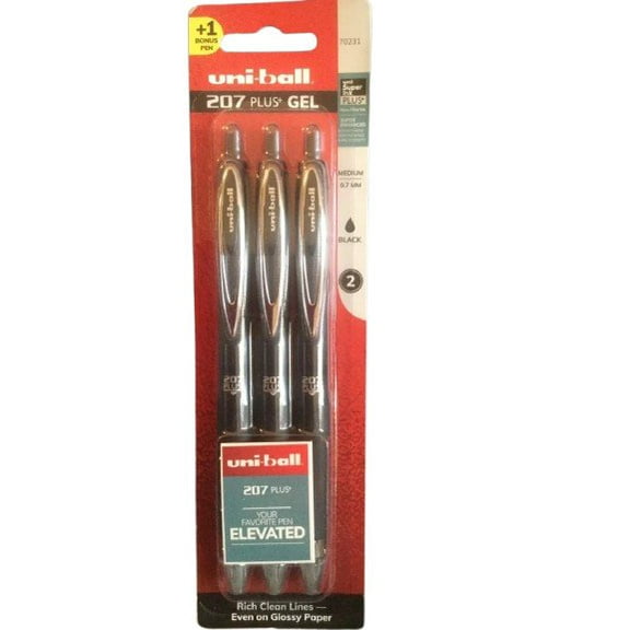 uni-ball 207 Plus  Gel Pens - 1 Pack 3 Black Ink, 0.7mm Medium Point Pens