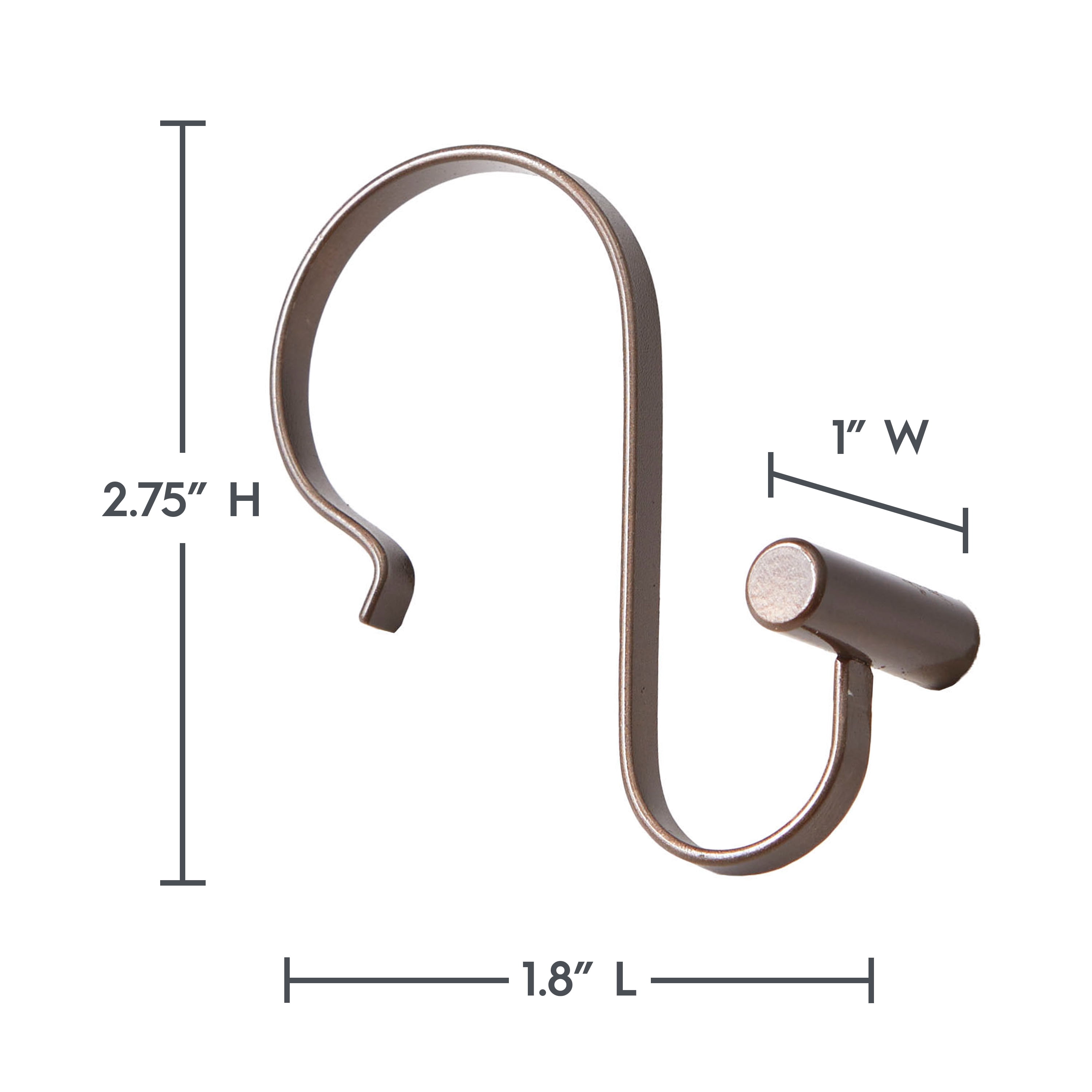 Better Homes & Gardens S-Shape Rustproof Stainless Steel Shower Hooks with T-Bar Ends, Bronze, 12
