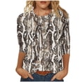 thumbnail image 2 of NTACZA 3/4 Sleeve Women Tops Brown Pullover Snake Print Crew Neck Blouses Ladies Tops and Blouses 3x, 2 of 5