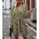 thumbnail image 4 of Mujeres impreso vestido V cuello manga larga una línea mid rise tie cintura primavera otoño suelta MIDI mujeres vestido de impresión floral amarillo XL, 4 of 8