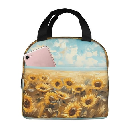 Insulated Lunch Bag for Women Men - Sunflower Field Bliss Leakproof Cooler Lunch Box for Women Men  Lunch Tote Bags for Work School Picnic Travel