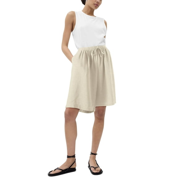 Ma Croix Womens Premium Bermuda Shorts Long Comfy Linen Blend Shorts Summer Knee Length Lounge Short