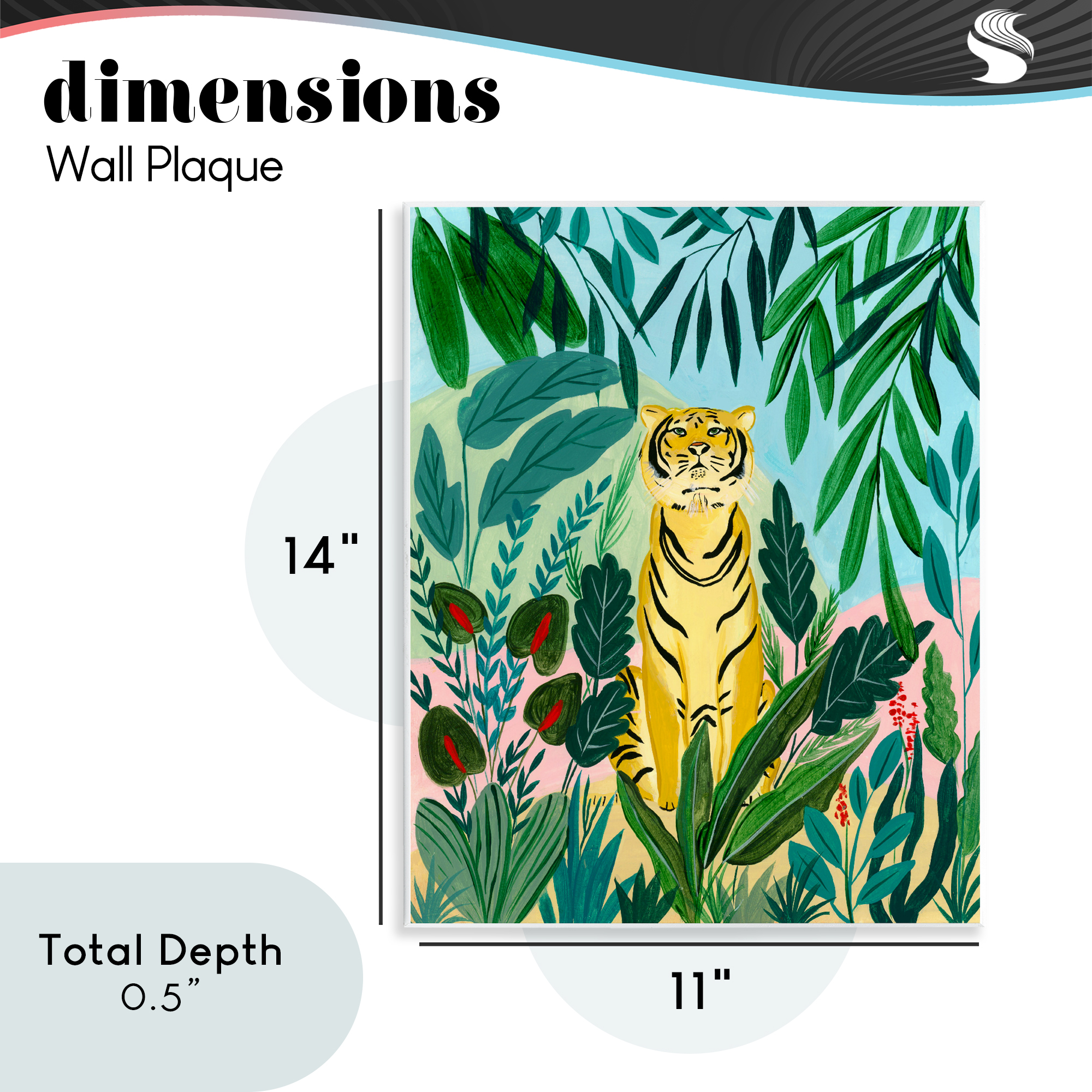 Stoic Tiger Tropical Forest Wall Plaque Art, design by Nabeela Rumi