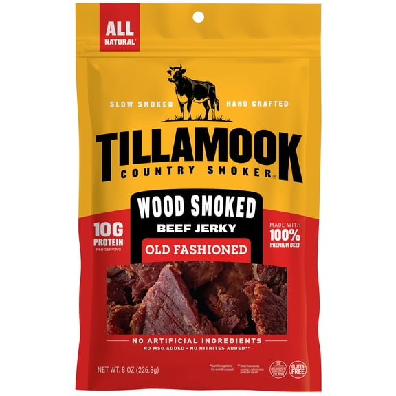 Tillamook Country Smoker Beef Jerky, Old Fashioned, 10g Protein per Serving, 8 Oz Bag