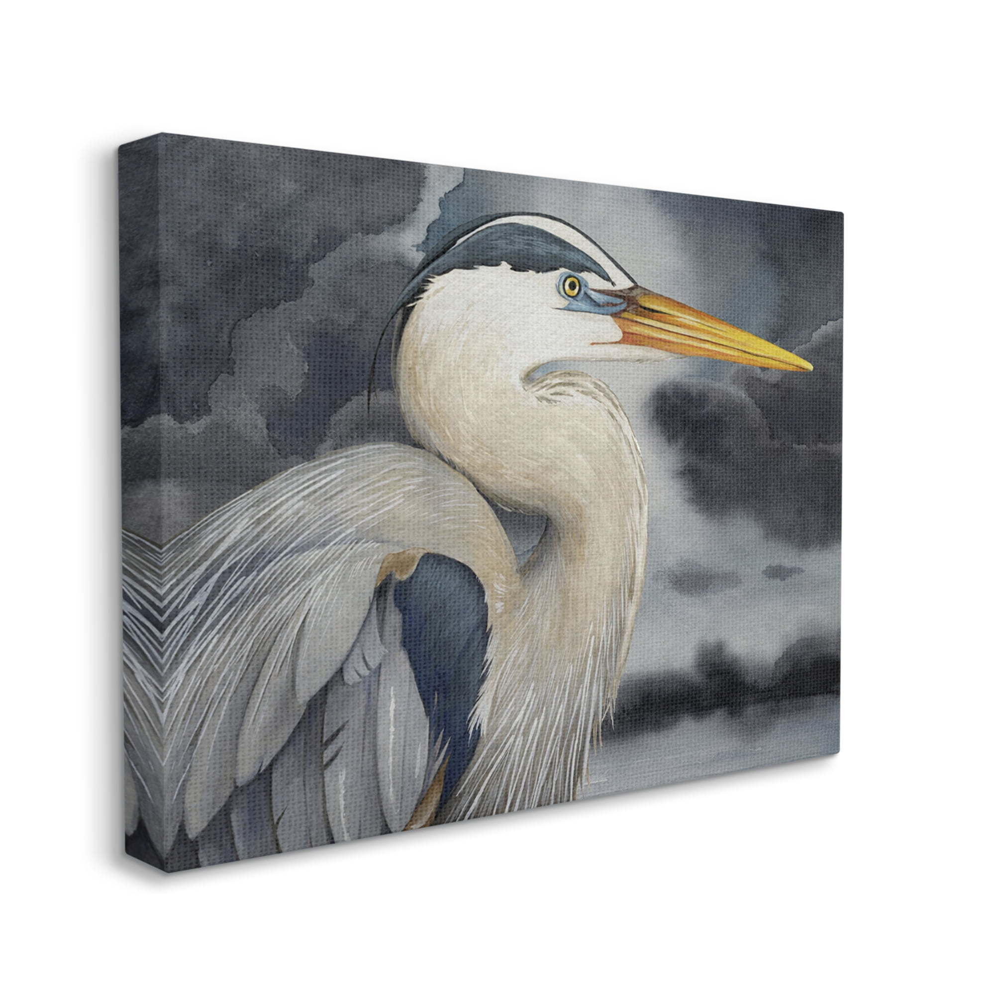 Stupell Industries Grey Heron Portrait Animals & Insects Painting Gallery Wrapped Canvas Art Print Wall Art, 40 x 30