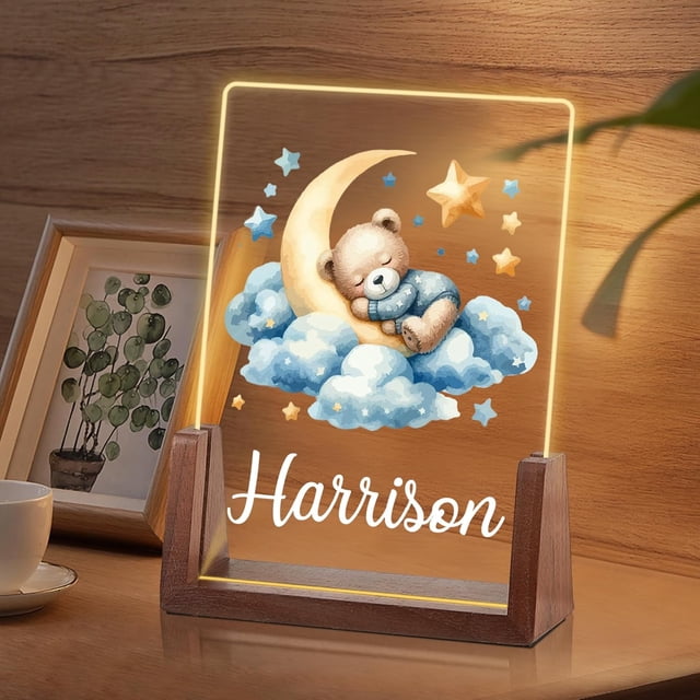 Luz de noche de oso personalizada para niñas y niños, regalos de cumpleaños de Navidad para niños personalizados, luz de noche de acrílico, decoración de guardería para bebé personalizada, lámpara de