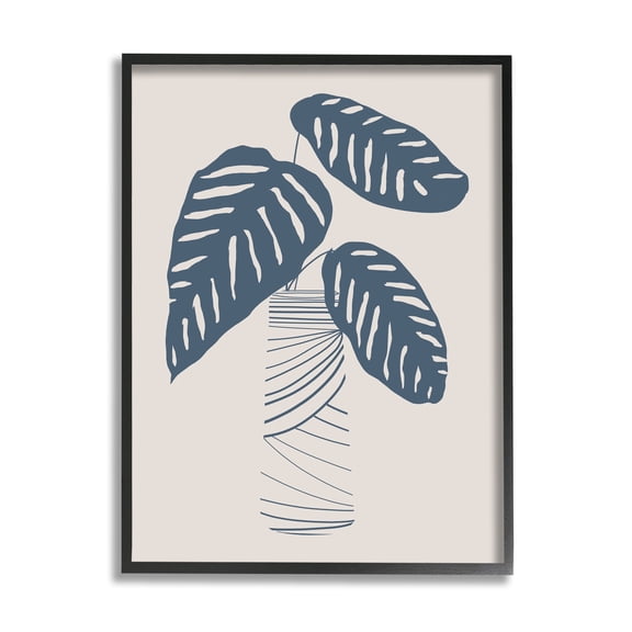 Stupell Industries Contemporary Plant Leaves Abstract Stripe Shapes Design Graphic Art Black Framed Art Print Wall Art, Design by Daniela Santiago