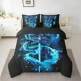 thumbnail image 2 of Feelyou Western Dragon Twin Bedding Sets 7pcs, Samurai Sword Bedding Comforter Set, Black Blue Sheet Sets, Children Bedroom Decor, 2 of 8