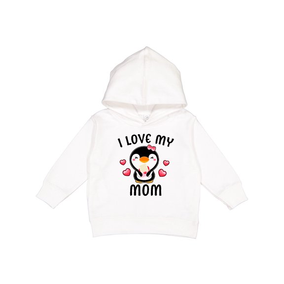 Inktastic I Love My Mom with Cute Penguin and Hearts Toddler Hoodie