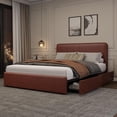thumbnail image 2 of Senfot Full Size Double Drawer Soft Bag Bed Frame, PU Brown Upholstered Bed Frame with Spacious Storage, Soft and Comfortable, No Box Spring Needed, 2 of 7