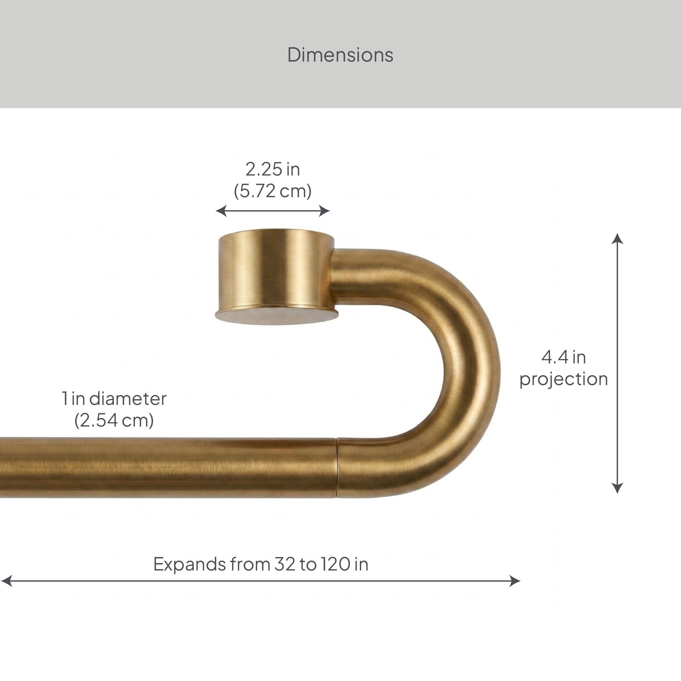 Better Homes & Gardens 1" Brass Swooping Adjustable Single Curtain Rod, 32-120"