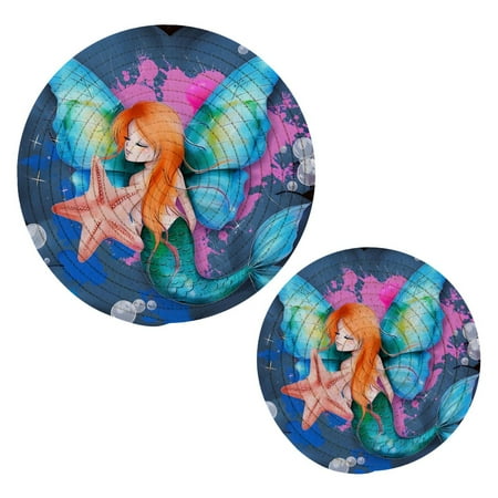 

Cute Mermaid Girl Pot Holders Set Trivets Hot Pads Cotton Mats for Cooking