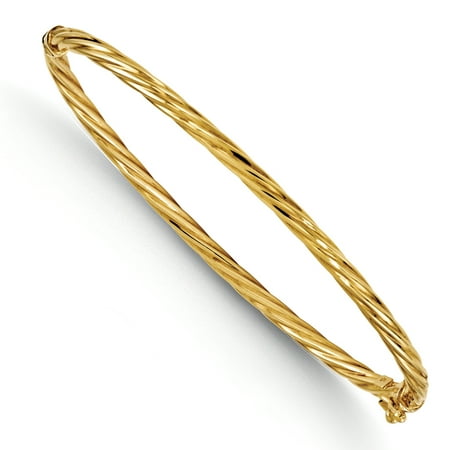 Italian 3mm Twisted Hinged Bangle Bracelet in 14K Yellow Gold