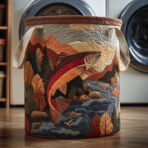Panier à Linge Matelassé avec Poignées, Panier de Rangement pour Vêtements en Tissu Boho, Pliable et Léger, Polyester Facile à Nettoyer, 20 x 28 Po