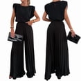 thumbnail image 3 of Lounge Sets for Women Two Piece Outfits Knit Cap Sleeve Tops Wide Leg Pleated Pants Black XXXL, 3 of 7