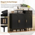 thumbnail image 6 of Elegant Shoe Cabinet with Arched Doors and Drawer, Wooden Shoe Storage Cabinet, Storage Sideboard with Adjustable Shelves and Solid Wood Legs for Entryway, Living Room, Black, 6 of 9