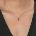 thumbnail image 3 of Gem Stone King Pink Moissanite Blue Created Sapphire Red Garnet 3 Stone Pendant Necklace for Women (0.90 cttw, Gemstone Birthstone, Round 5MM, 4MM and 3MM, with 18 inch Chain), 3 of 3