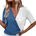 thumbnail image 1 of Hauts de Mode pour Femmes Été Manches Courtes Patchwork Sexy Blouse Décontractée, 1 of 4