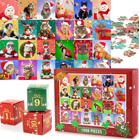 2025 Christmas Advent Calendar Puzzle, 1008 Piece 24 Boxes Jigsaw Puzzle, Christmas DIY Gifts for Countdown Calendar Puzzle